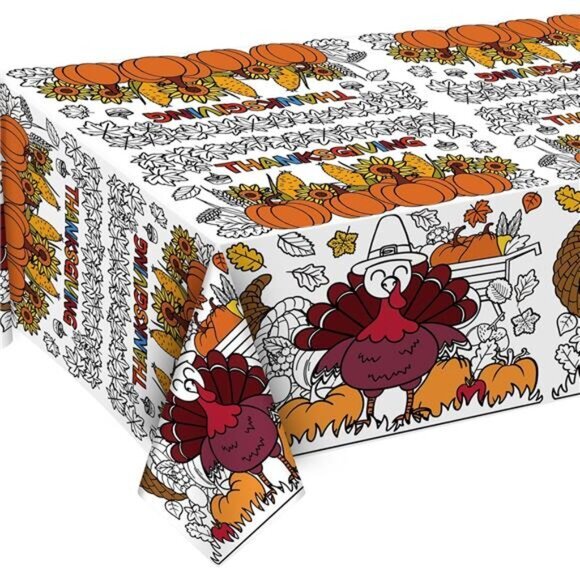 Thanksgiving Decorations Indoor Paper Coloring Tablecloth Wall‎ Decor 54" x 88" - Picture 1 of 6